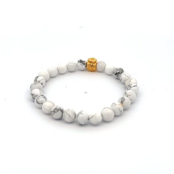 18K Gold Charm Bracelet Natural White Howlite Gemstones 6mm Money Bag - Picture 4 of 5